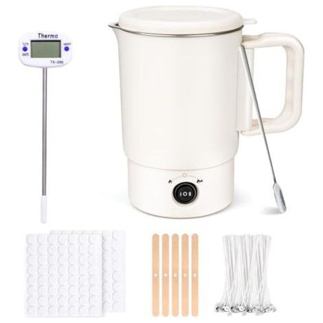 Fondoir à cire électrique pour la fabrication de bougies, chauffe-cire, pot à cire, thermomètre, mèches, autocollants pour mèches, porte-mèche et cuillère (1/5)