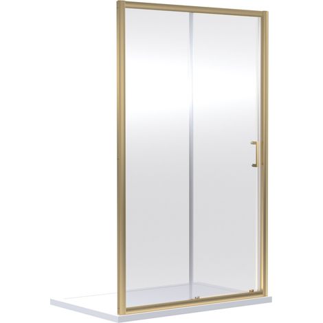 Almington 6mm Toughened Safety Glass Sliding Shower Door - 1900 x 1000mm - Brushed Brass - Balterley
