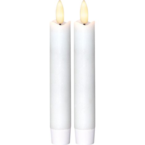 LED Stabkerzen, Flamme' in Weiß, 2er Set, kurz, Batterie, Timer, flackernd, warmweiß, H 15cm (1/5)