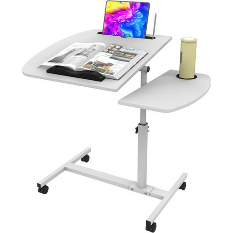 Haloyo® Mobile Desk, Scrivania per Computer con Ruote, Scrivania per Computer, Tavolo da Studio per Ufficio Domestico, 60x40x61-95cm, Bianco (1/5)