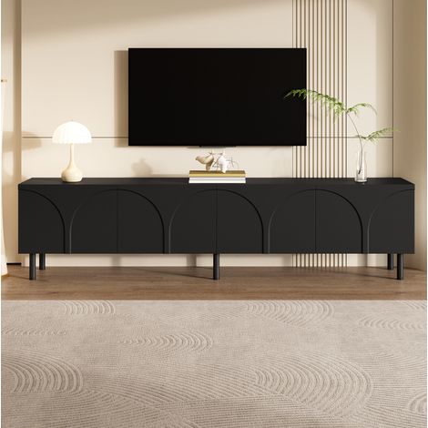 Mobile porta TV con 4 ante, base con gambe in metallo, 2 vani portaoggetti, 180x35x49 cm, nero (1/5)