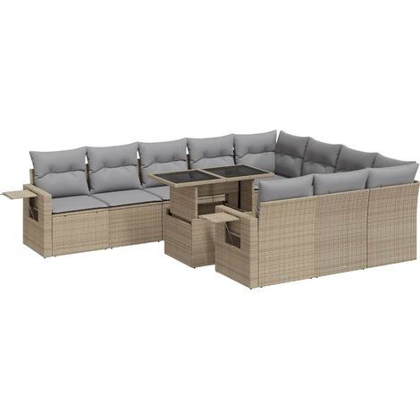 vidaXL Set Divani da Giardino 11 pz con Cuscini Beige in Polyrattan (1/5)
