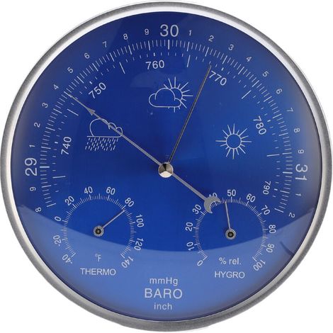 Hygromètre baromètre du thermomètre 3 en 1 Mur de la saison suspendu intérieur extérieur précis instrument Bleu 180 mm