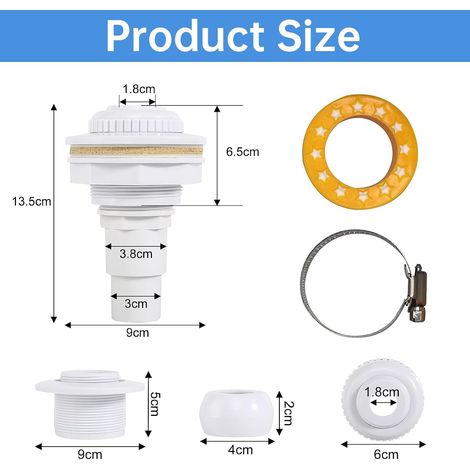 Boquilla de retorno para piscinas, con entrada para manguera de 32/38 mm, para drenaje y circulación de agua, compatible con piscinas. (1/4)