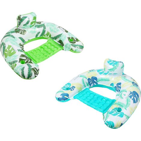 Hamac gonflable en forme de U pour adultes - Fauteuil flottant en filet pour les fêtes au bord de la piscine et la détente, lot de 2, vert et bleu, avec structure en PVC et assise rembourrée d'air (1/5)