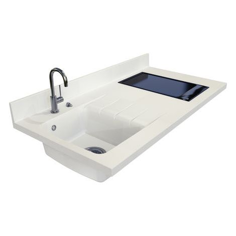 Cuisibane – Plan de travail monobloc en quartz 120 cm – Évier à gauche avec égouttoir – Découpe plaque 49,7 x 28,1 cm – Fabrication européenne
