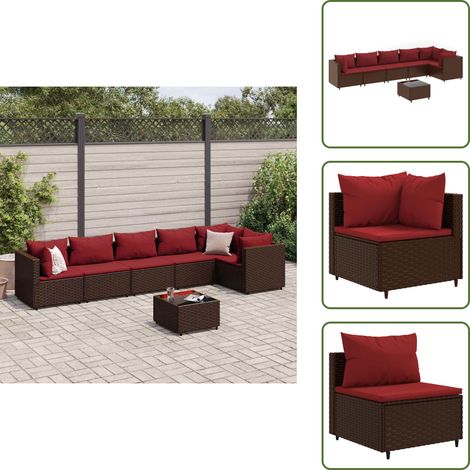 Poly Rattan - vidaXL 7-tlg. Garten-Lounge-Set mit Kissen Braun Poly Rattan - Gartenstuhl (1/5)