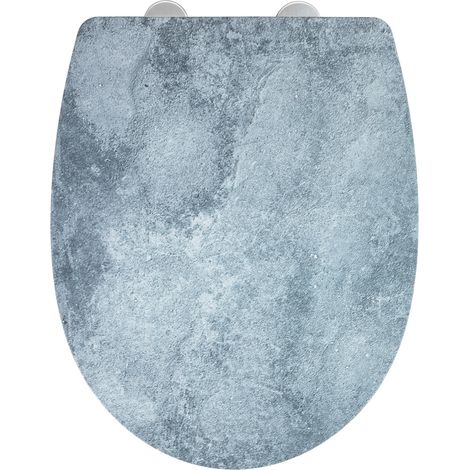WENKO WC-Sitz Cement mit Relief, Thermoplast, Mehrfarbig, Thermoplast mehrfarbig, Edelstahl rostfrei silber matt, Edelstahl rostfrei silber matt