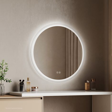 EMKE LED Badezimmerspiegel Ø 60 cm, Antibeschlag, 3 Lichtfarben, dimmbar, Touch-Steuerung, moderner mattierter Lichtrand
