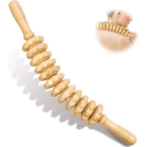 Bâton de massage en bois – 12 rouleaux courbés – Masseur tout corps – Anti-cellulite et fatigue (1/5)