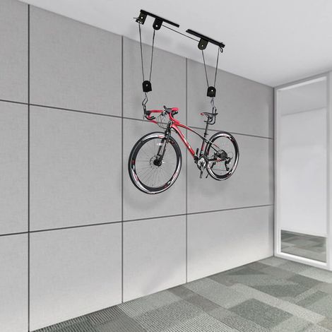 Fahrradlift Schwarz, Hochbelastbar Fahrrad Deckenhalterung mit Flaschenzug bis 60 kg Bike-Lift für Fahrräder und E-Bikes Garage, Keller