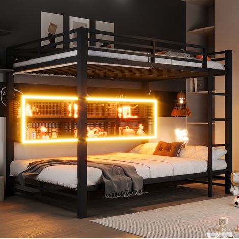 Cama litera metálica 140x200 con almacenaje y LED DESVIAE (1/5)