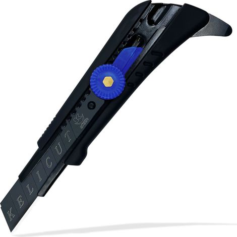 KELI - Cutter Molette crantée 18mm avec Réservoir + Aileron multifonction + 2 LAMES BLACK BLADE SK2 (Durée de vie 3 fois supérieure) (1/5)