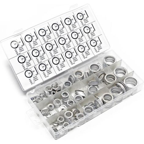 Set de bague d’étanchéité aluminium 450 pièces – 18 tailles standards – Coffret plastique bien trié – Adapté pour applications sous pression (1/5)