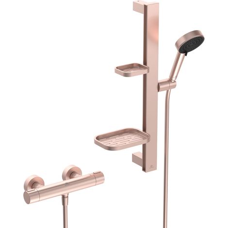 Ideal Standard Ceratherm Alu+ Robinetterie de douche en applique avec mitigeur thermostatique or rose mat