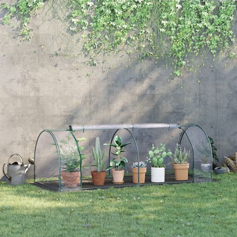 Serra a tunnel mini Outsunny per pomodori, 2,5 m di lunghezza x 1 m di larghezza x 0,8 m di altezza, ampia porta con cerniera, copertura in PVC trasparente, struttura in metallo con resina epossidica,