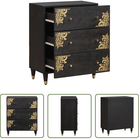 Rangement salon - Buffet Noir 60 x 33 x 75 cm Bois de mangue massif (1/5)