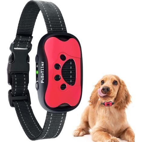 Collier anti-aboiement rechargeable pour chiens, collier de dressage pour chiens de petite, moyenne et grande taille, avec 2 modes de vibration et sonore, 7 niveaux de sensibilité, rose (1/5)