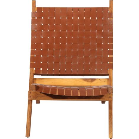 Chaise de relaxation pliable marron cuir véritable (1/5)