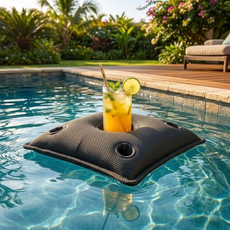 Soo Santaï Pool Party Barkissen, 75x75x25 cm, mit 4 Bechermulden und 1 Flaschenmulde, UV-beständig, schwarz, polystyrolfrei