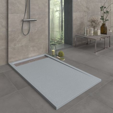 Receveur de douche 80x150 cm extra plat en résine minérale ORION béton (1/5)