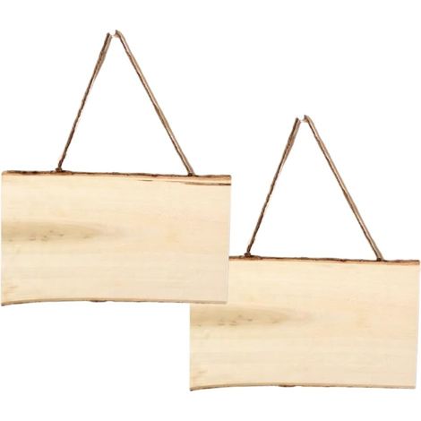 Plaques en Bois Brut à Suspendre 2 Pièces - Bois à Graver Panneau en Bois Non Fini - Tranches de Bois Suspendues Bannières Décoration Murale avec Corde (1/5)
