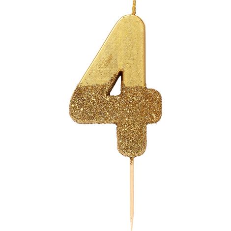 Bougie d'anniversaire numéro 4 dorée avec paillettes Décoration de gâteau Jolie, scintillante pour enfants, adultes, 4e, 40e fête, anniversaire, âge jalon (1/5)