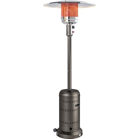 Calefactor de exterior con apagado automático y ruedas, 82x82x223 cm, marrón oscuro. (1/5)