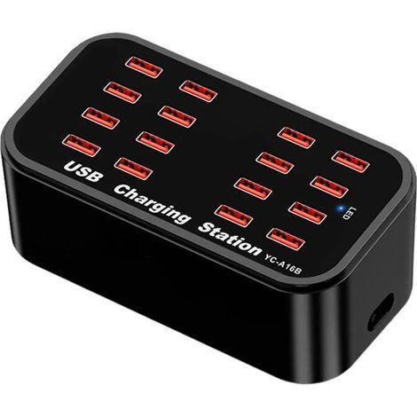 Station charge USB 16 ports casque auto chargeur multi-appareils laptop prise EU (1/5)