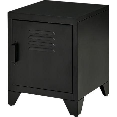Table de chevet avec étagère réglable et porte en métal noir 50x40x47,5 cm