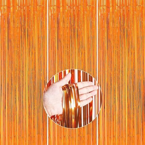 Lot de 3 rideaux à guirlandes – 100 x 200 cm – Aluminium et paillettes – Orange – Pour fêtes et Halloween (1/5)