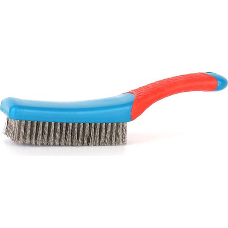 Cepillo pequeño de alambre de acero inoxidable, cepillo multifuncional con mango de silicona para eliminar óxido, limpiar pintura y hormigón. (1/5)