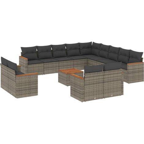 Set Divani da Giardino 14pz con Cuscini in Polyrattan Grigio vidaXL (1/3)