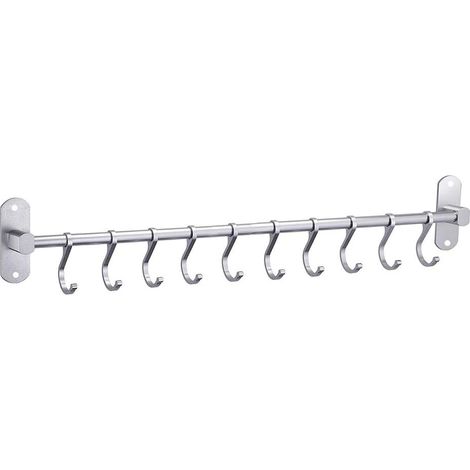 Barre de Cuisine Murale en Aluminium Barre de Suspension pour Ustensiles de Cuisine avec 10 Crochets Porte-Casserole Mural Adhésif pour Salle de Bain (1/5)