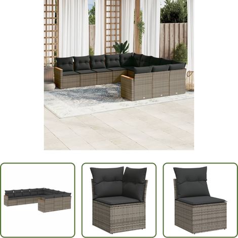 Rattanmöbel -  11-tlg. Garten-Sofagarnitur mit Kissen Grau Poly Rattan (1/5)