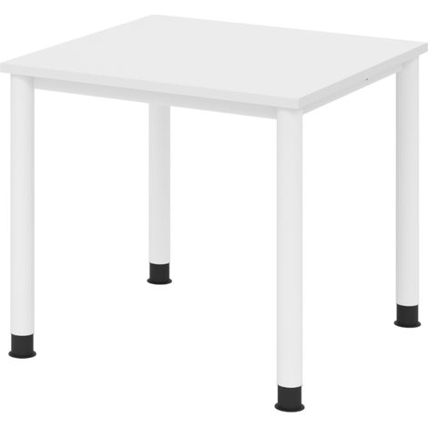bümö Schreibtisch Serie-H Quadrat: 80 x 80 cm Weiß Weiß (1/5)