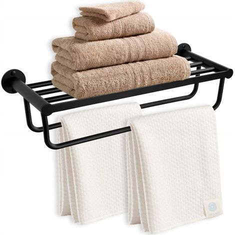 Toallero de pared para baño, estante, escalera, negro (1/5)