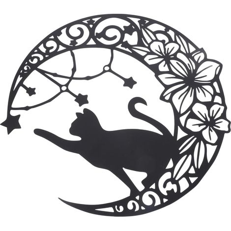 Décoration Murale En Métal Pour Chat De Pendaison De Crémaillère Sculpture En Fer Pour Chat Et Lune (1/5)
