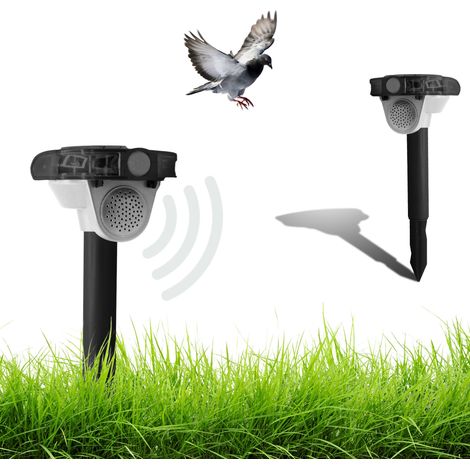 Fishtec – Répulsif oiseaux sonique solaire – Flash LED 270° – Étanche avec détecteur de mouvement – Pour jardins, terrasses et balcons