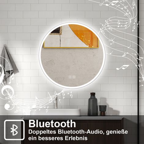 AICA Specchio da bagno rotondo 80cm LED,Bluetooth,Antiappannamento, 3 colori temperatura e luminosità regolabili, Funzione Memoria,IP44 (1/3)
