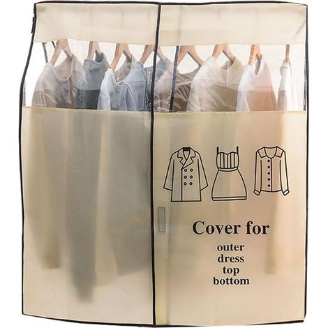 Housses de rangement pour vêtements, housses de rangement pour vêtements suspendus, housses de rangement non tissées pour chemises, costumes, manteaux, maison, chambre (beige, 120 x 120 cm) (1/5)