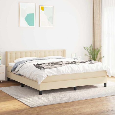 Cama box spring con colchón tela color crema 160x200 cm (1/5)