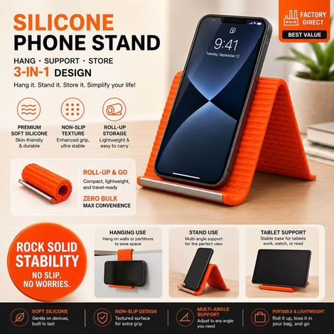 Lot de 2 supports de téléphone et tablette flexibles en silicone, antidérapants, multi‑angles, pliables et enroulables, accessoires de voyage pour maison et bureau (1/2)