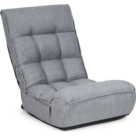 Lecture, TV ou jeux vidéo, fauteuil de sol pliable à 4 positions avec design ergonomique gris (1/5)