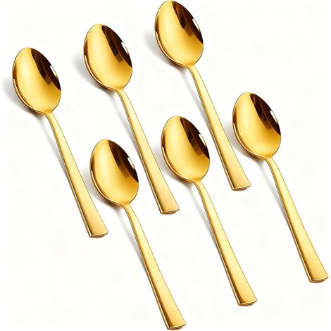 6 stuks, roestvrij staal, gouden koffielepel, 14 cm, bestek, koffielepel, espressolepel, dessertlepel, theelepelset voor huishoudens, restaurants, kantines, vaatwasmachinebestendig (1/4)