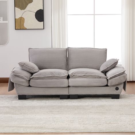 Canapé droit 2 places 190x73x84 cm en tissu gris clair, avec rangement pour salon FloraGrace (1/5)