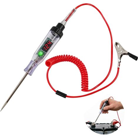 Testeur de Tension Automobile 12-120V avec LED Numérique, Stylo Électrique de Diagnostic pour Voiture, Camion et Moto, Pince Crocodile Isolée, Câble à Ressort pour Fusibles et Circuits (1/5)