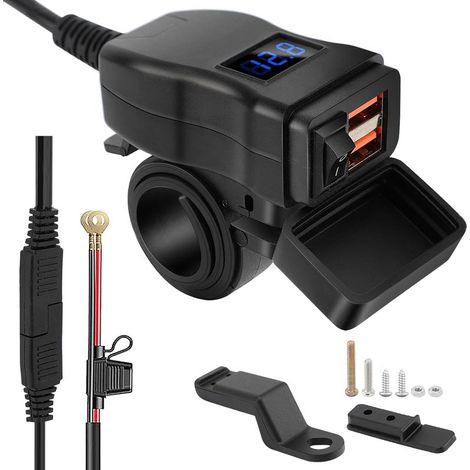 Prise USB Moto, Prise de Chargeur de Voiture USB Double, Chargeur USB Moto Étanche Charge Rapide avec Interrupteur, Prise USB 12-24V pour Moto Bateau Marin Caravane (blue) (1/5)