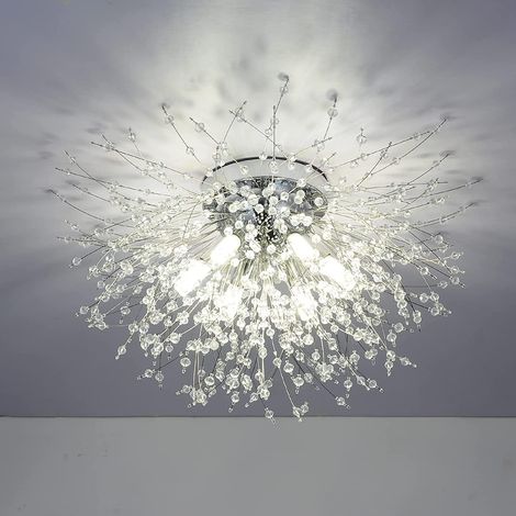 Lampadario moderno in cristallo per soggiorno, effetto fuochi d'artificio in cristallo K9 cromato, plafoniera, 6 lampadine G9, lampadario per camera da letto, sala da pranzo, corridoio