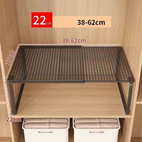 (Noir-M) Étagère de placard télescopique empilable, séparateur de penderie rétractable et extensible, organisateur de placard à plusieurs niveaux (1/5)